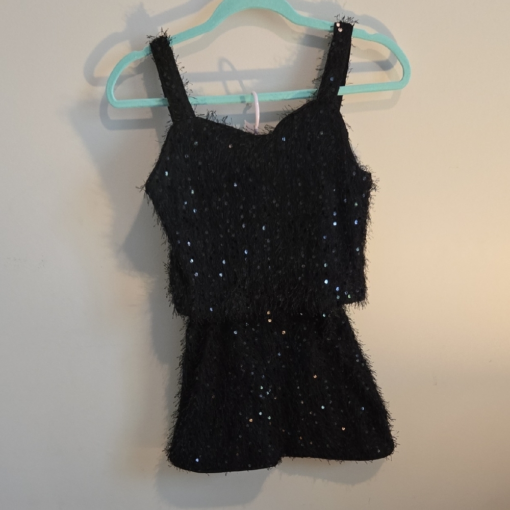 Zunie Girls Black Sequin Fringe Tank And Skirt Set 12